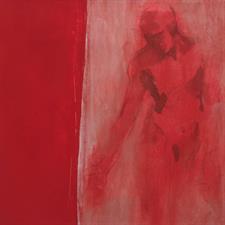 Männerakt rot, Mischtechnik auf Fotokarton, 24 x 24 cm